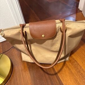 Longchamp bag beige tote travel tan medium long handles